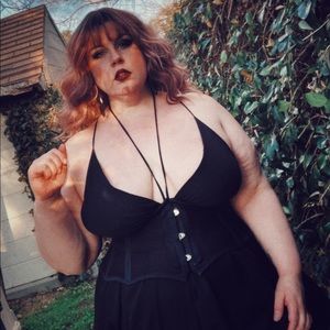 Foxblood maxi double high slit strapless dress